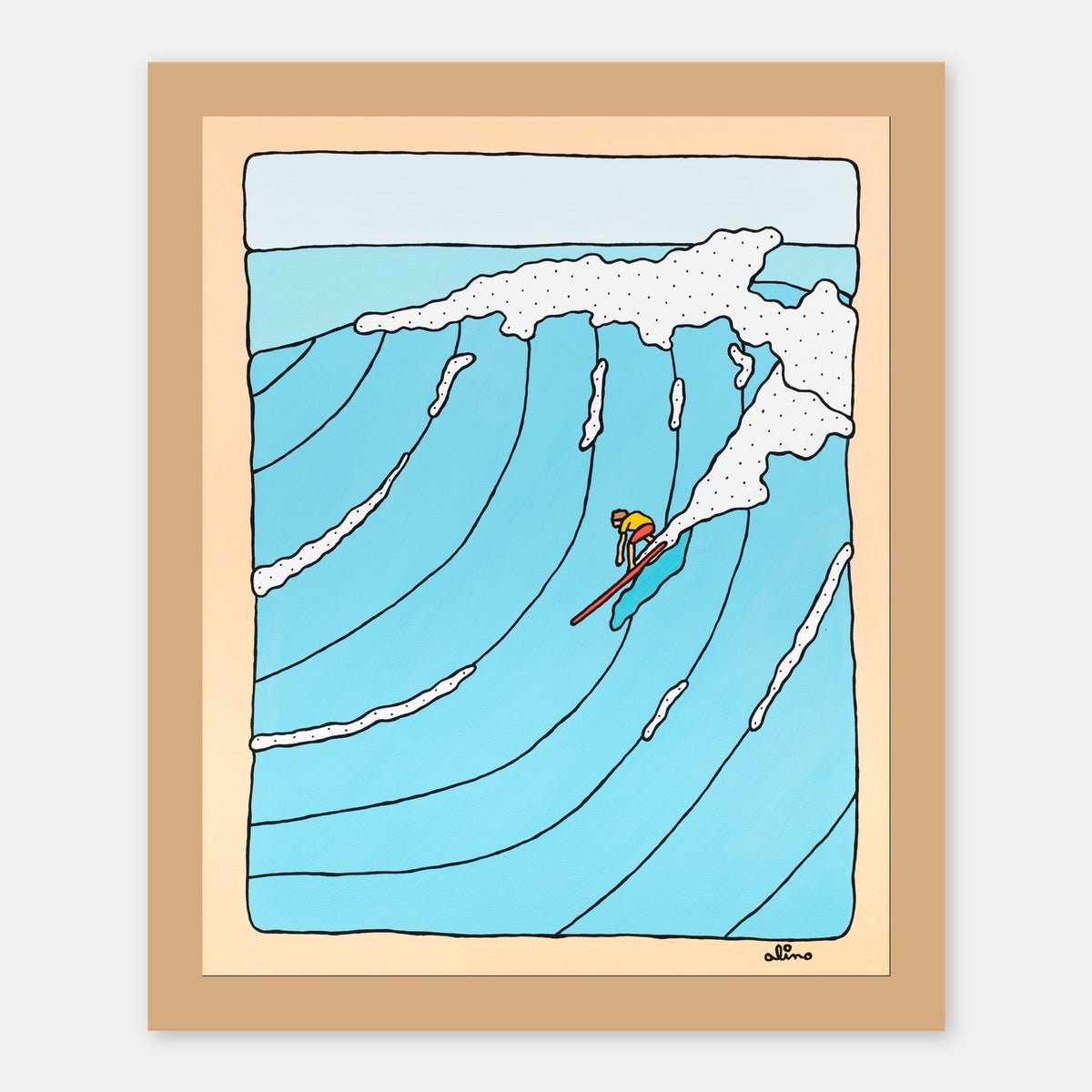 Open Air Alimo art print in a natural wood frame