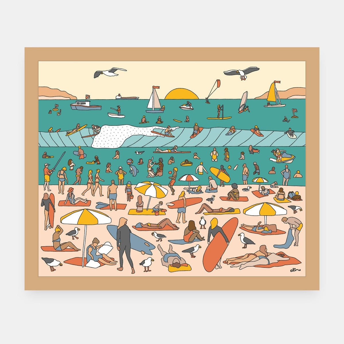 Opening Day Alimo art print in a natural wood frame