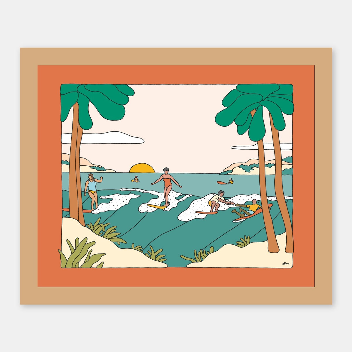 Party Time Alimo art print in a natural wood frame