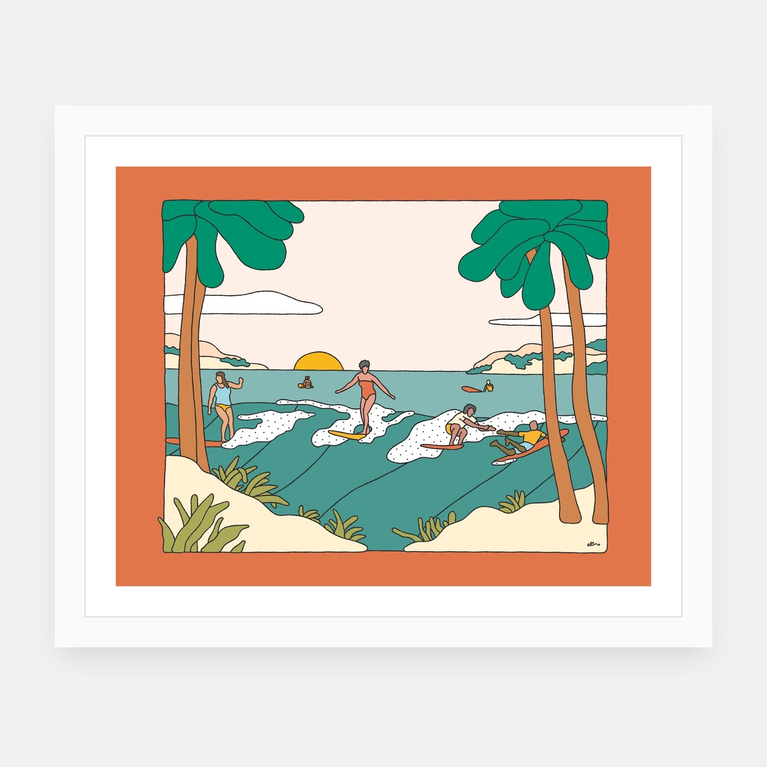 Party Time art print by Alimo in white frame, vibrant party illustration