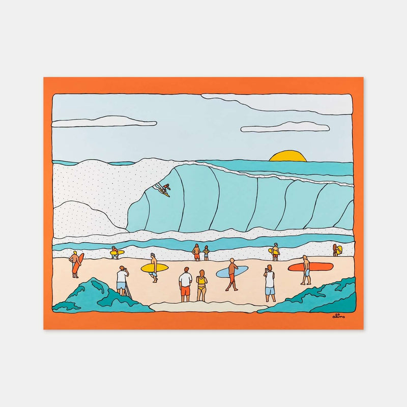 Pipe Eyes surf art print by Alimo, a view into a pumping Pipeline barrel. Premium ocean wall art for coastal home decor.