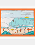 Pipe Eyes surf art print by Alimo in white wood frame, a view into a pumping Pipeline barrel. Ocean wall art for coastal home decor.