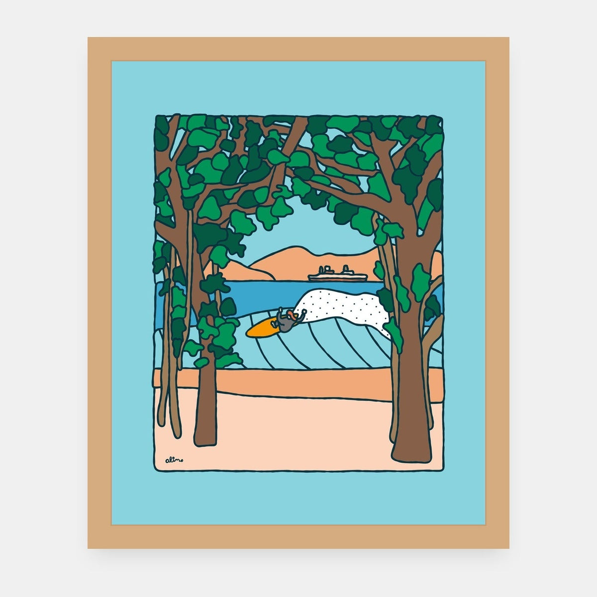 Quaren Tme Alimo art print in a natural wood frame