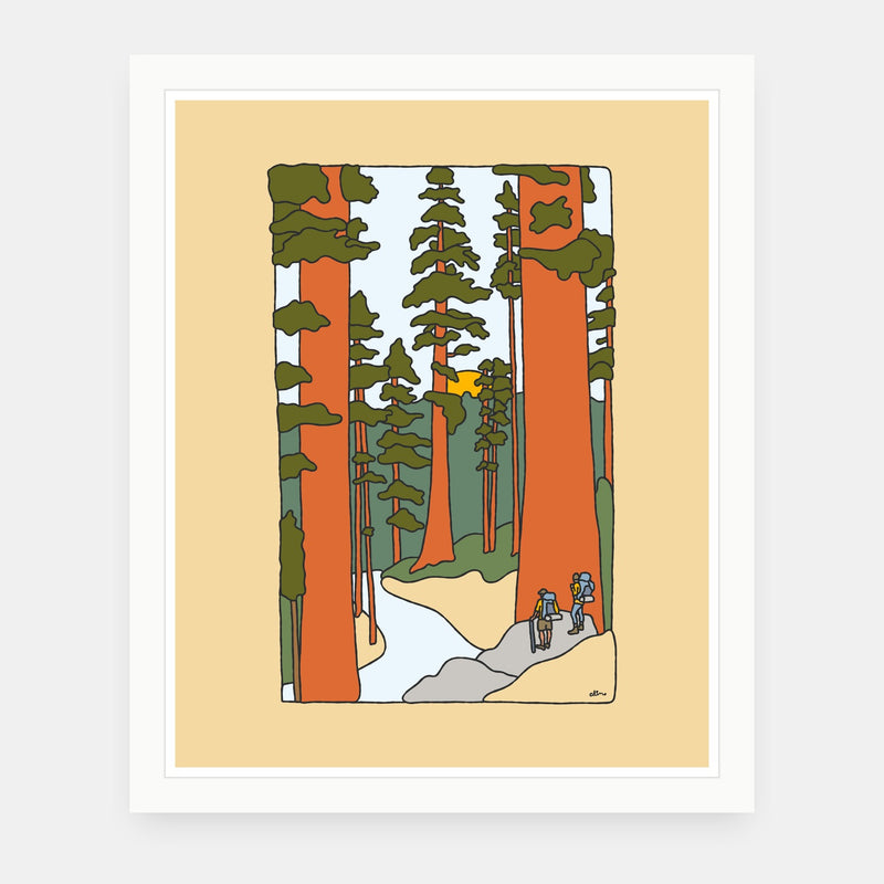 Redwood Road art print by Alimo in white frame, Pacific Coast Highway illustration