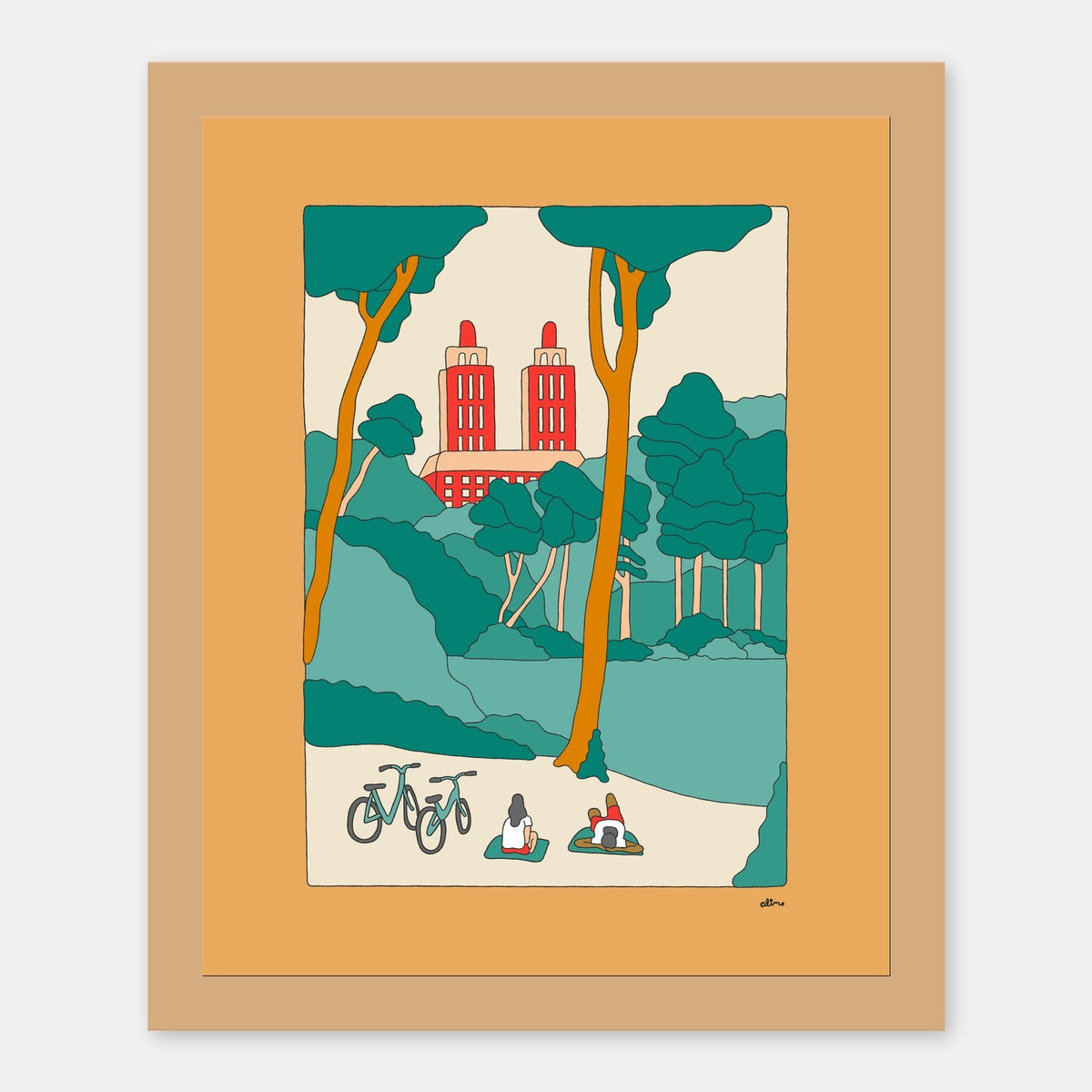 Rest Day Alimo art print in a natural wood frame