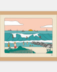 Rockaway Beach Alimo art print in a natural wood frame