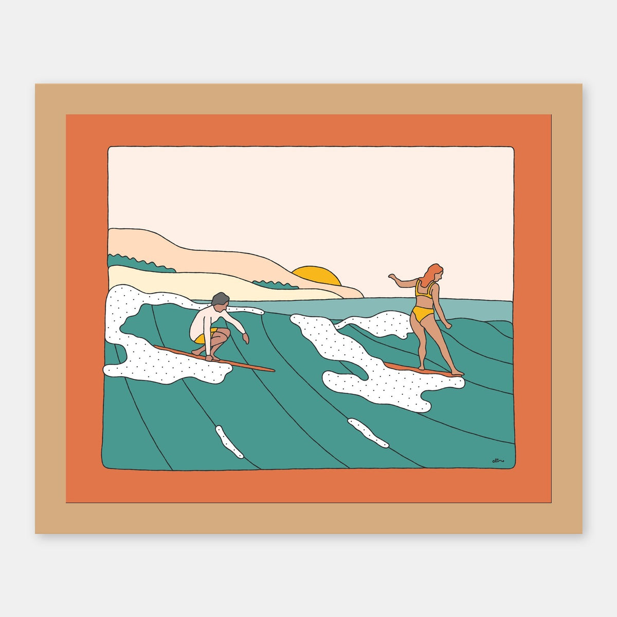 Sharing Is Caring Alimo art print in a natural wood frame