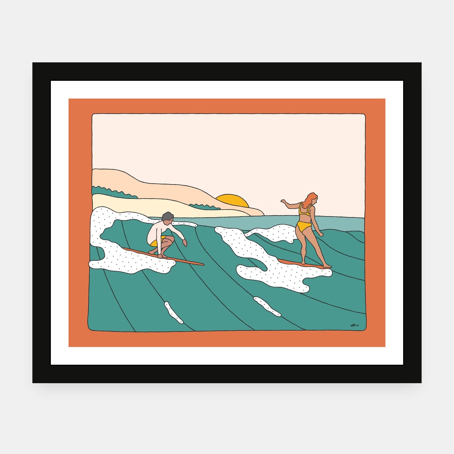 Sharing Is Caring art print by Alimo in black frame, feel-good artwork