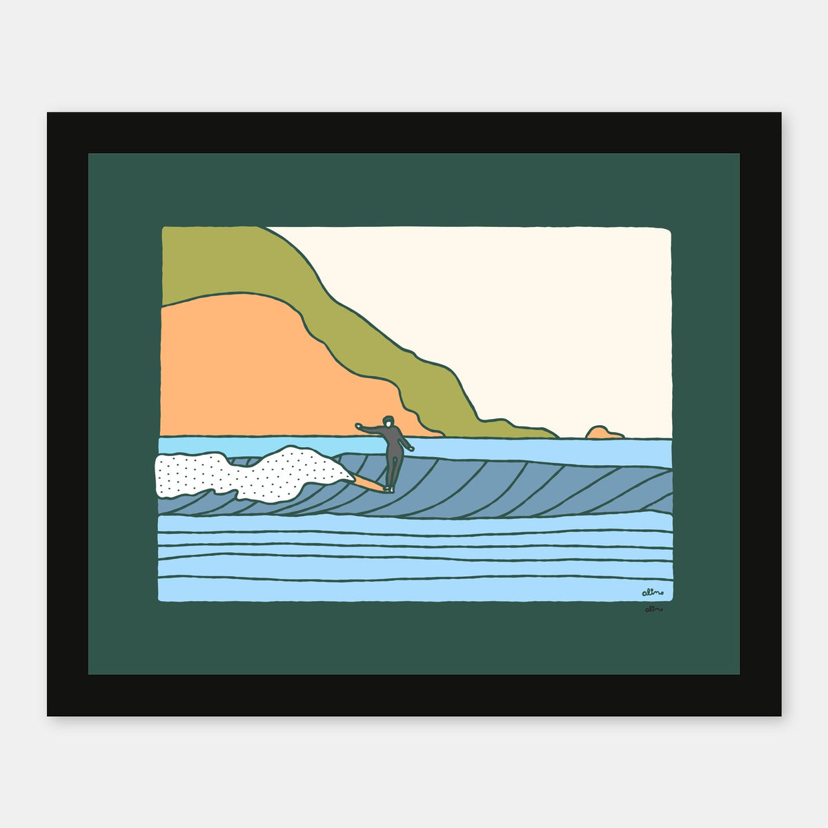 Shortsands Beach Alimo art print in a black wood frame