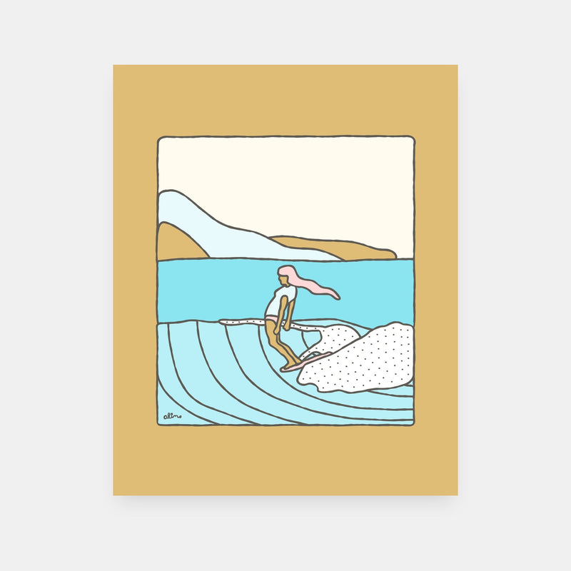 Slow is Fast surf art print by Alimo, colorful laid-back beach scene