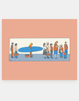 Social Distancing surf art print by Alimo, colorful pandemic-era beach scene
