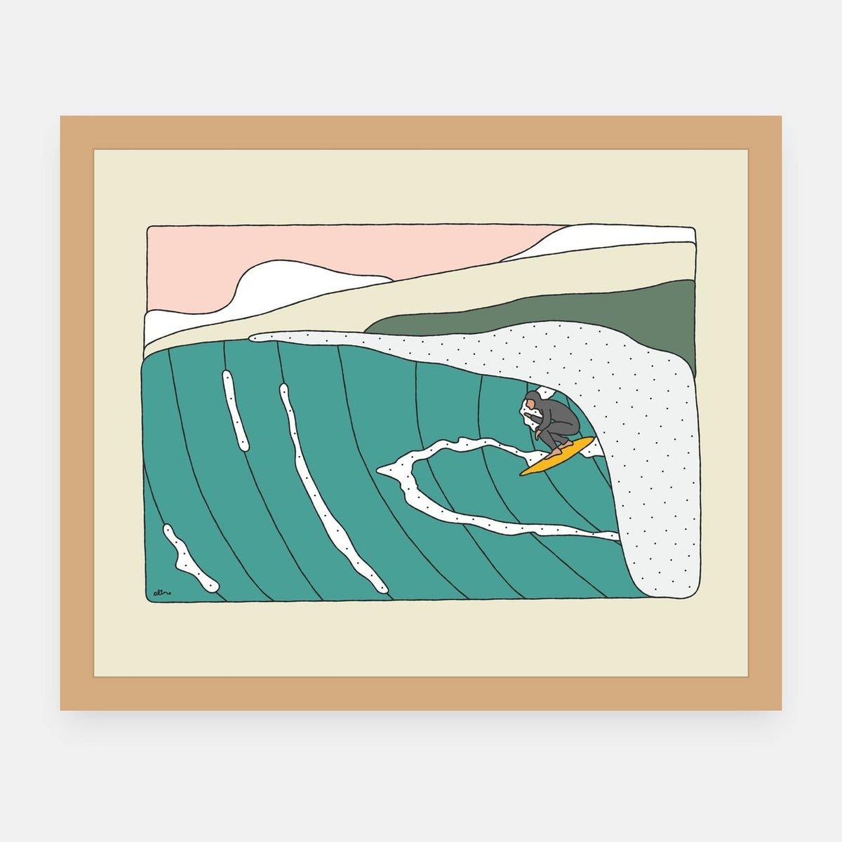 Summer Sessions Alimo art print in a natural wood frame