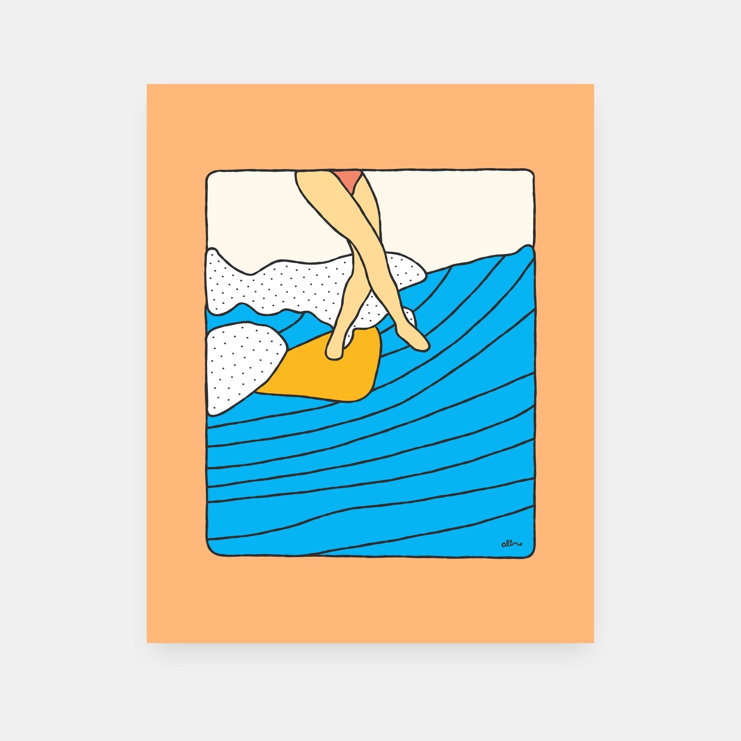 Sunny Dayz surf art print by Alimo, bright beach day scene