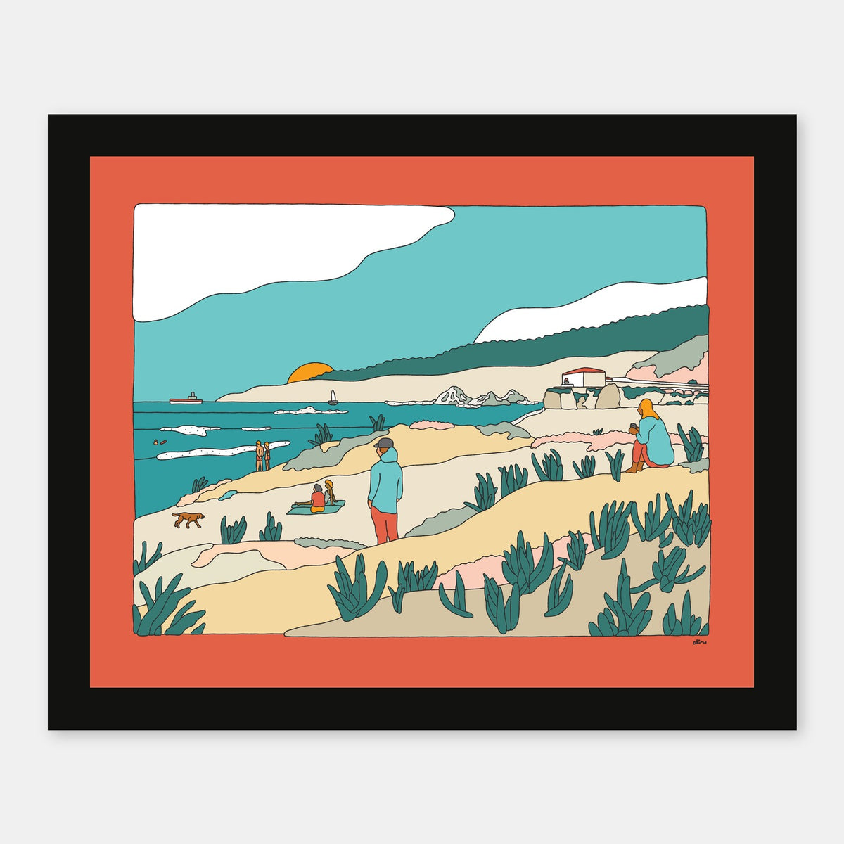 Sunset Sessions Alimo art print in a black wood frame