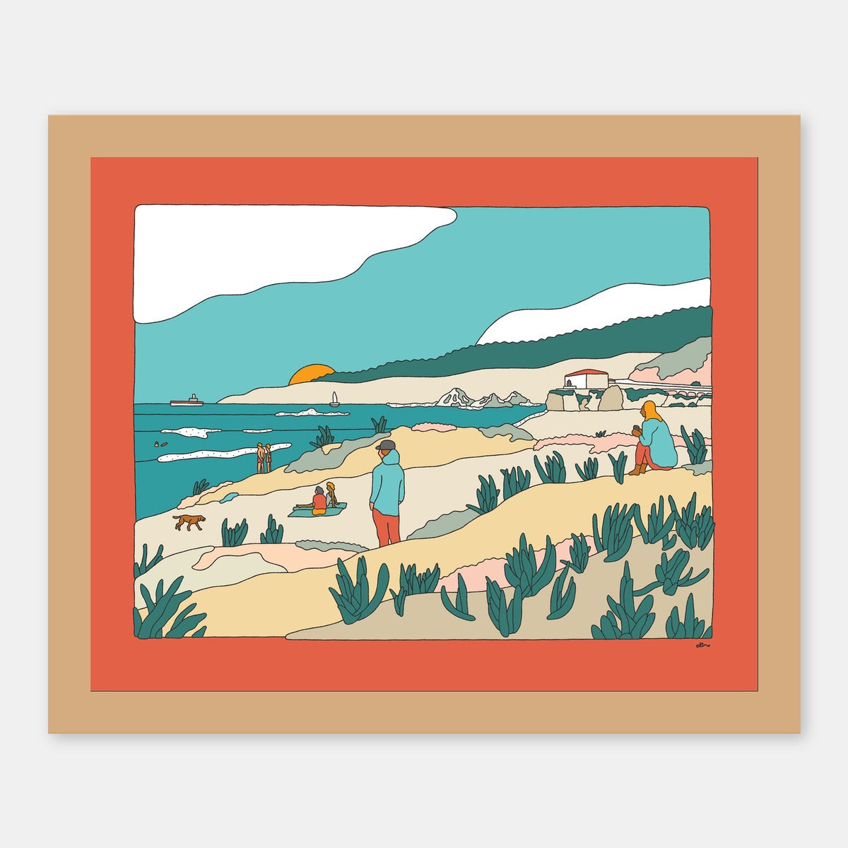 Sunset Sessions Alimo art print in a natural wood frame