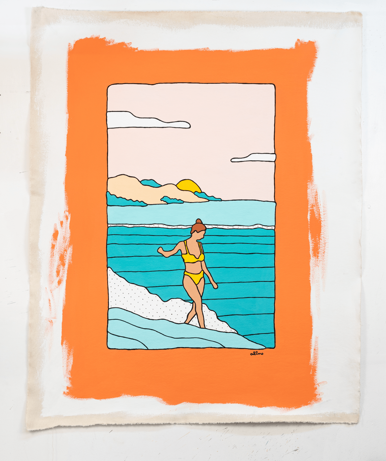 Hawaii Surf Art Print - Sunset Walks - Art by Alimo