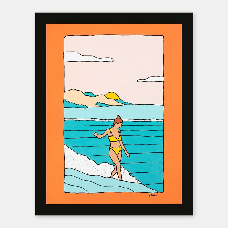 Sunset Walks art print by Alimo in black frame, Hawaii sunset ocean scene