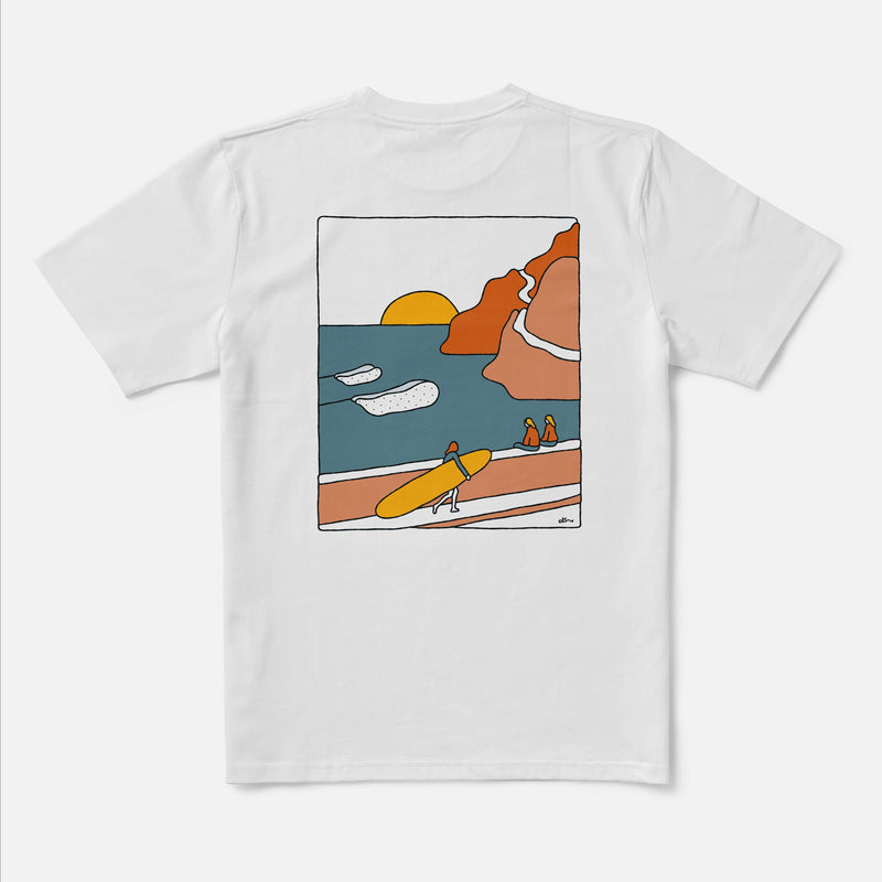 A Day To Reflect t-shirt by Alimo, back of the white tee, flat lay