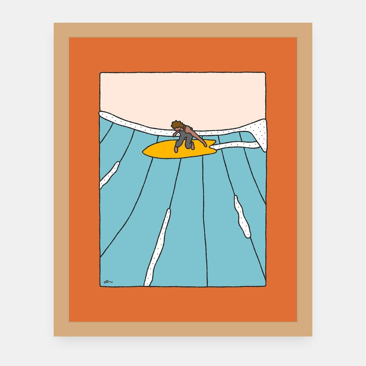 Top of the line Alimo art print in a natural wood frame