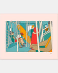 Tunnel Vision NYC surf art print by Alimo, colorful subway to beach scene