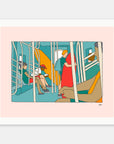 Tunnel Vision art print by Alimo in white frame, city transit illustration
