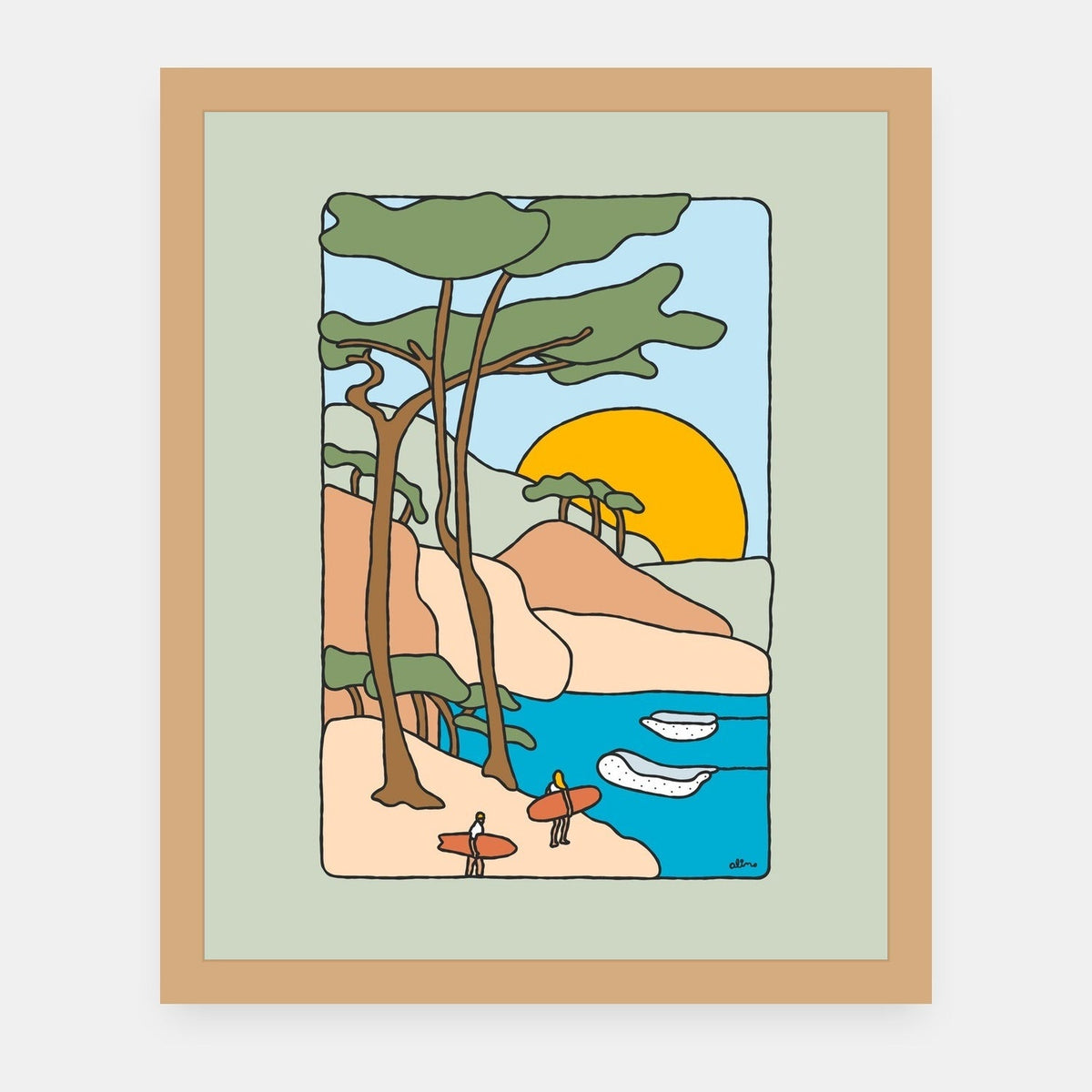 We’re out for our own fun Alimo art print in a natural wood frame