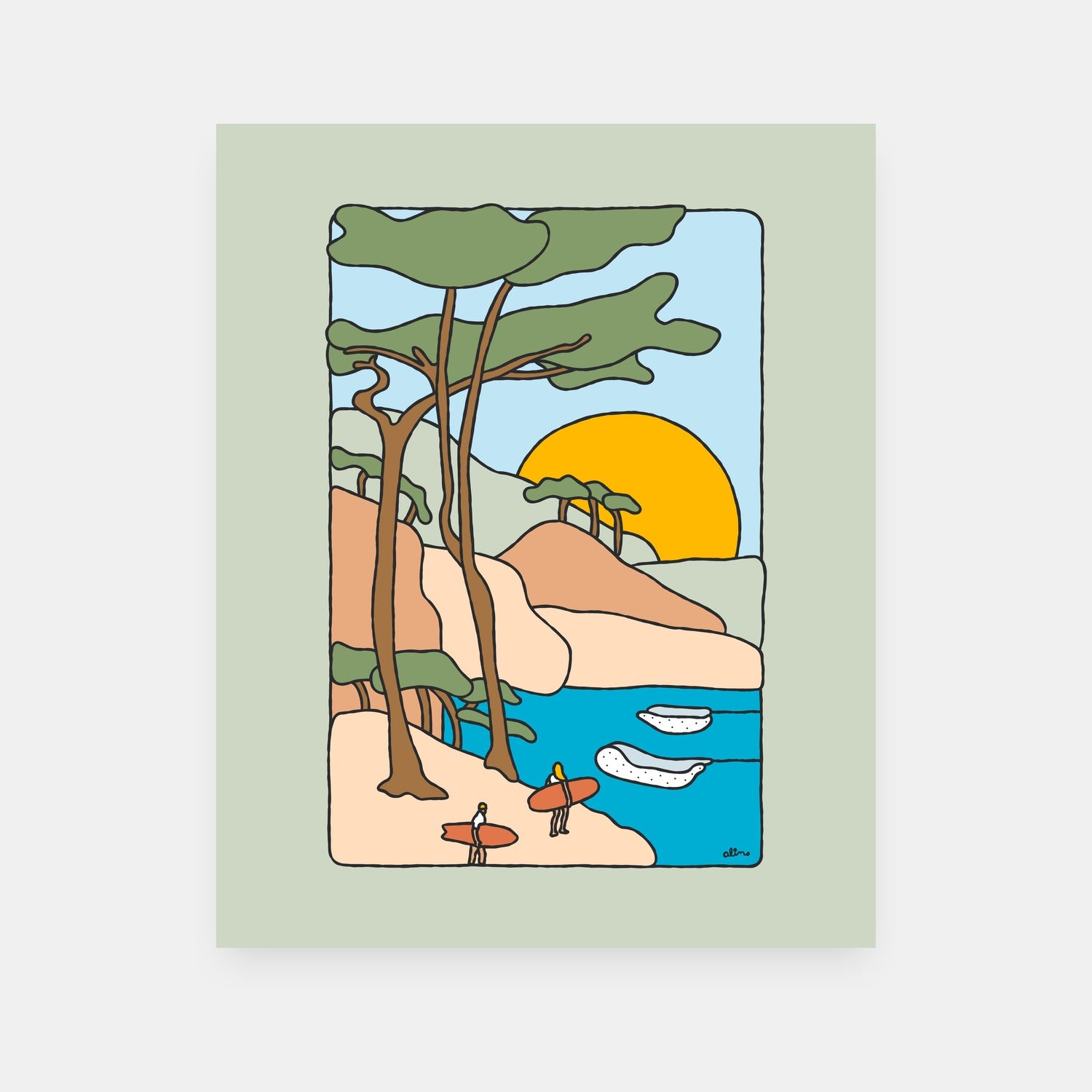 Out for Our Own Fun adventure art print by Alimo, outdoor lifestyle scene