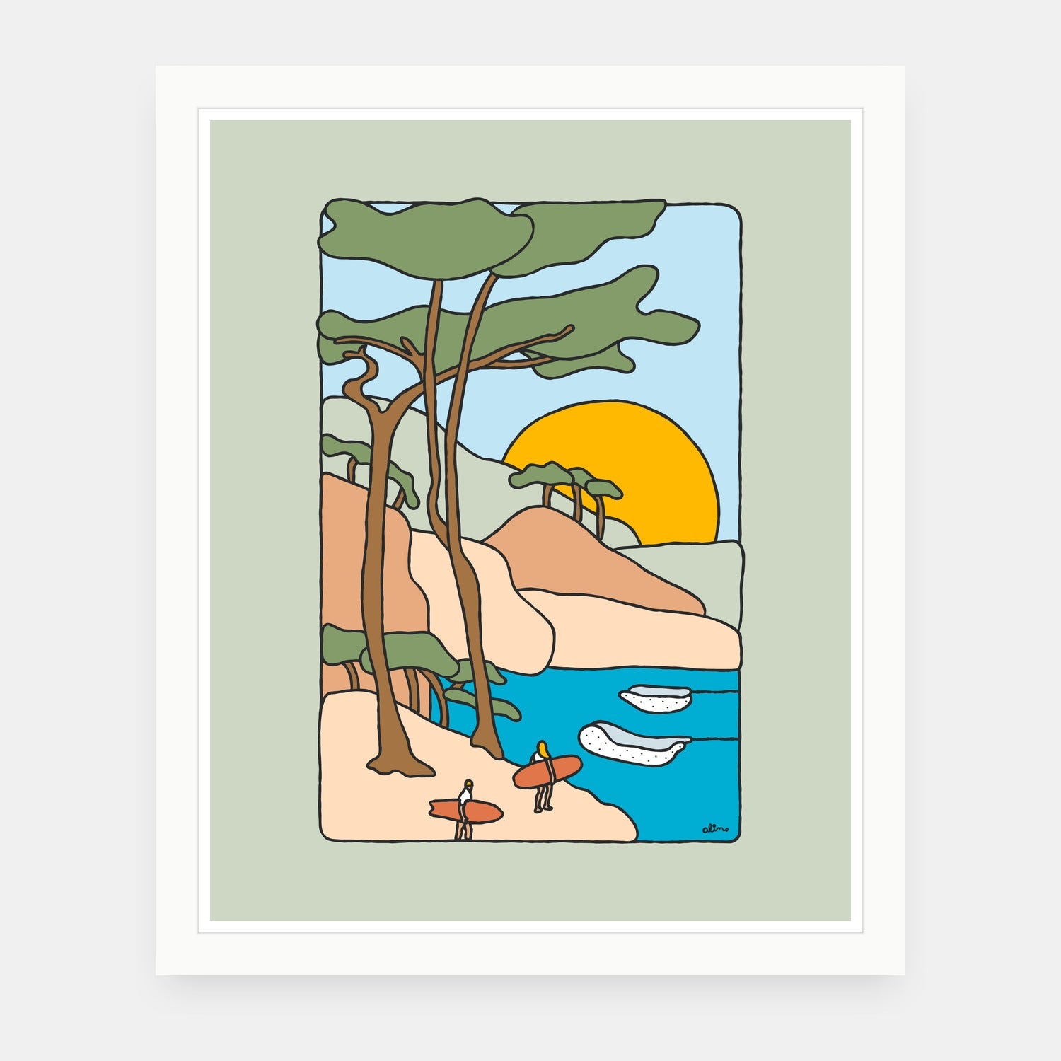 Out for Our Own Fun art print by Alimo in white frame, freedom illustration