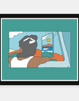 What A Session art print by Alimo in black frame, surfing celebration scene