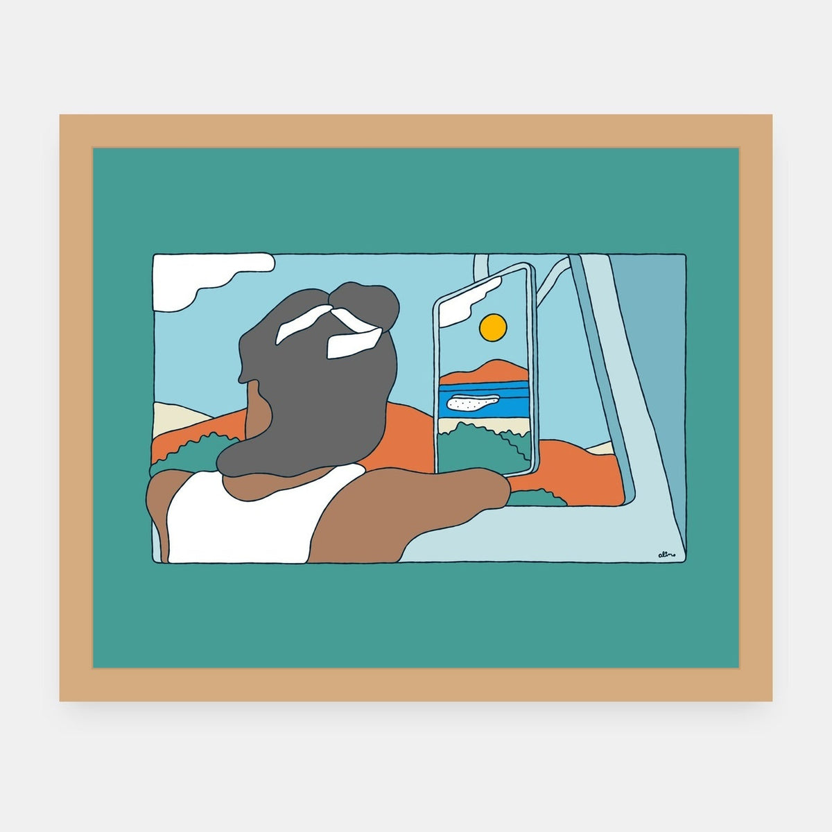 What a Session Alimo art print in a natural wood frame