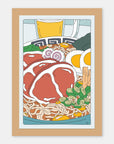 Yudetate Ramen Alimo art print in a natural wood frame