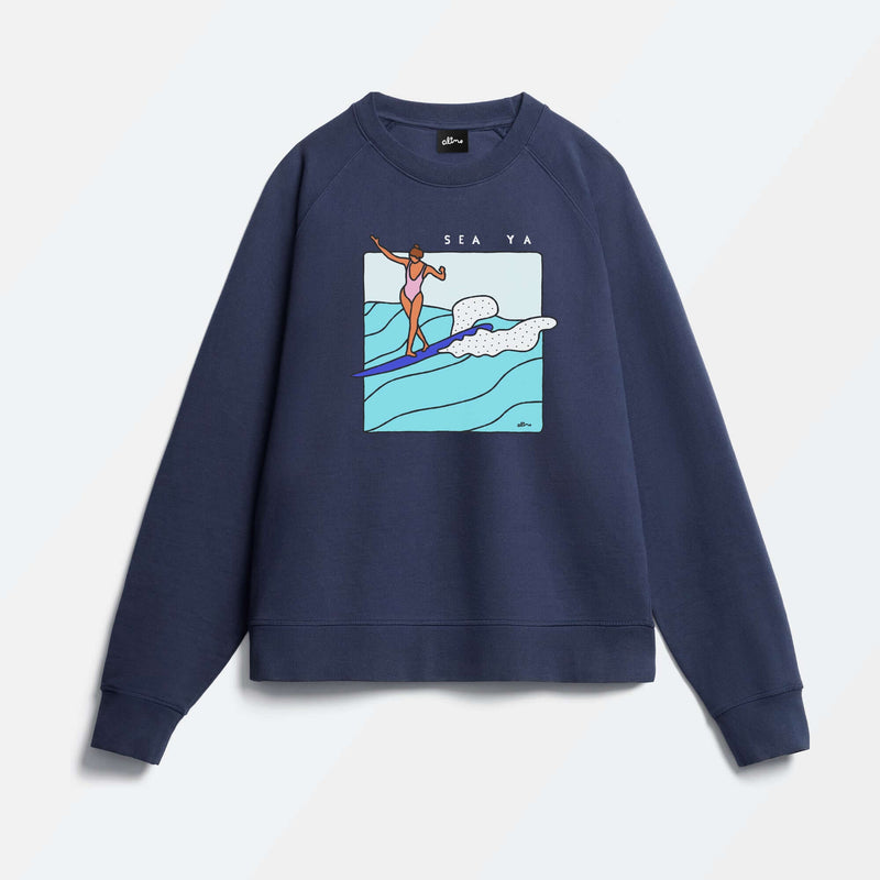 Sea Ya organic French terry crewneck sweatshirt in Eclipse with Alimo surf artwork
