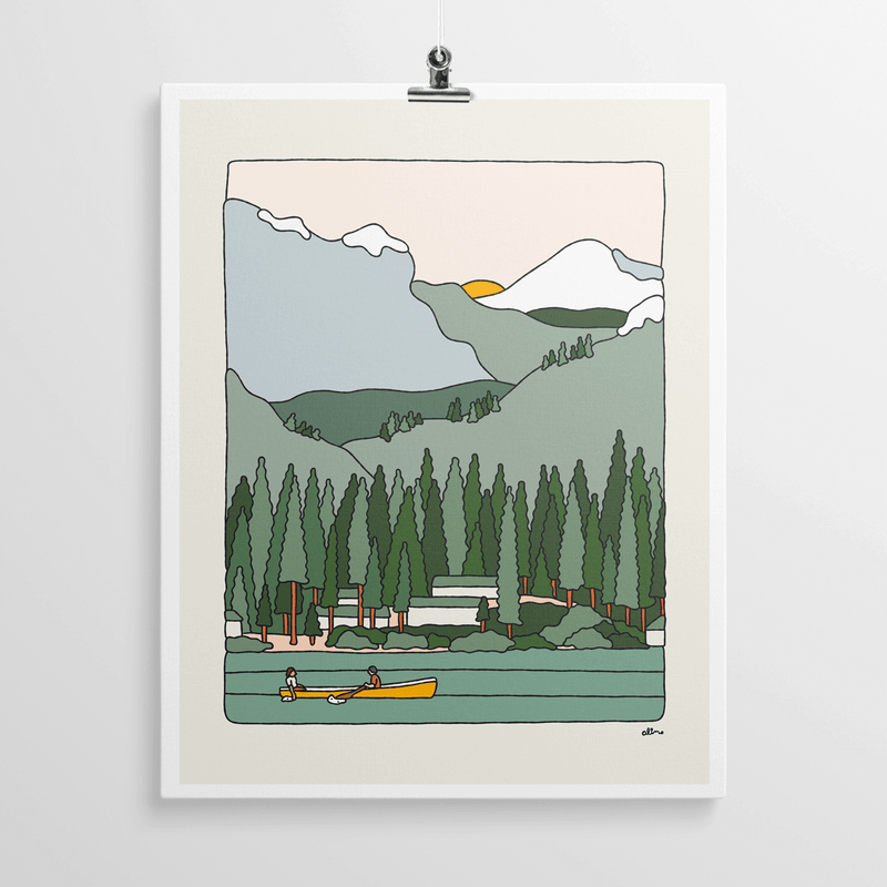 Serenity peaceful art print by Alimo, calm coastal scene in soft colors