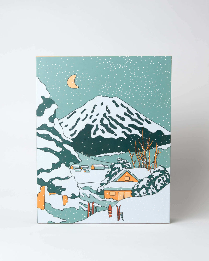 Completed snowboarding puzzle by Alimo, colorful mountain scene