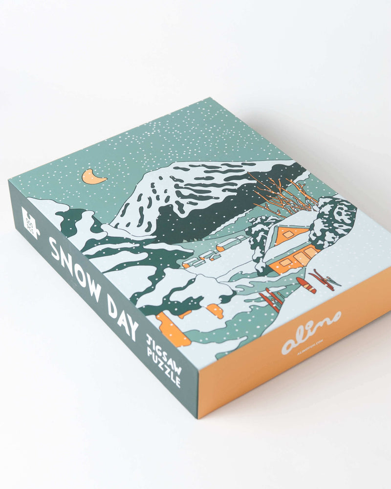 Snowboarding 500-piece jigsaw puzzle by Alimo, snowboard art puzzle box