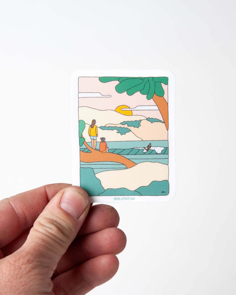 Alimo surf art vinyl sticker, colorful wave design