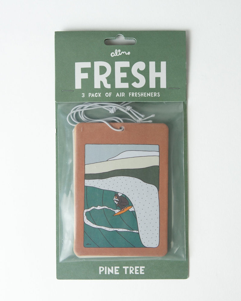Alimo surf air fresheners pine scent, 5-pack of 3 with surf art designs